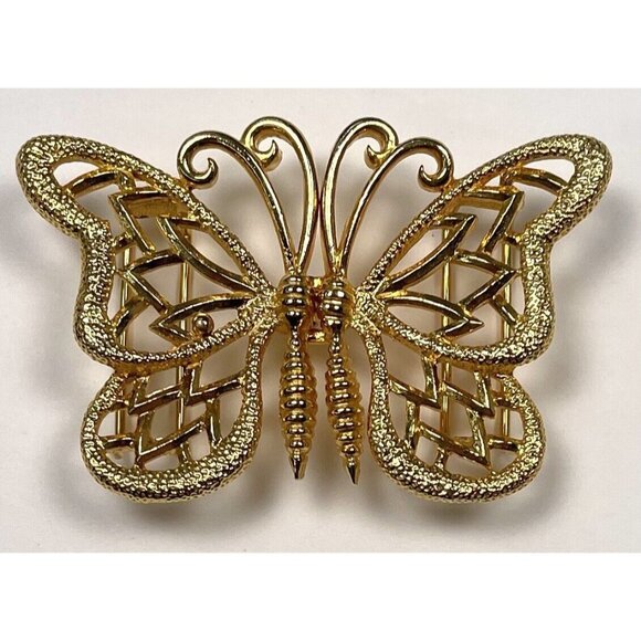 VTG 1976 Mimi Di N Gold Plated Filigree 2pc Interlocking Butterfly BELT BUCKLE - Picture 1 of 5